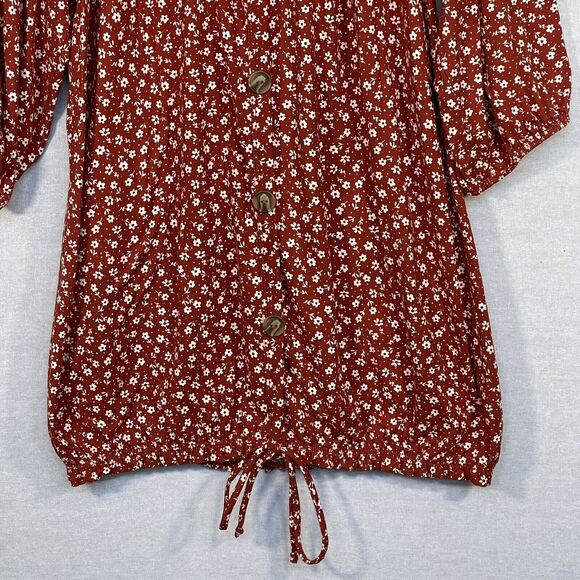 Free Kisses Off-the-Shoulder Blouse Women Size 1X Red Floral Stretch 3/4 Sleeve - Picture 8 of 9